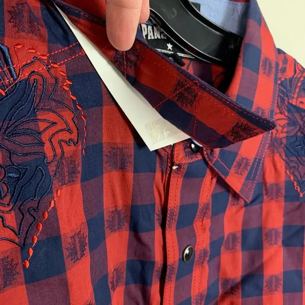 Panhandle Slim Men's Red/Blue Plaid Pearl‎ Snap Western Shirt Size Large